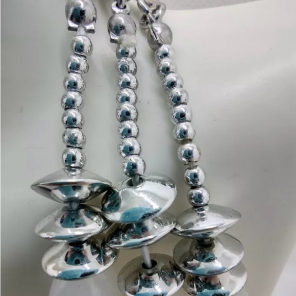 Charming Charlie Layered Necklace Beaded with Milky Quartz and Denim Toned Beads - Picture 5 of 6